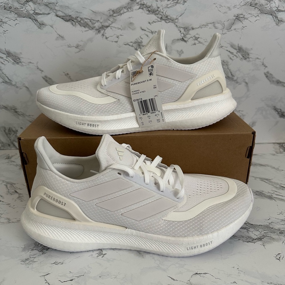 adidas PureBoost 5 Triple White Athletic Shoes Comfort ID3619 Women’s Size 10